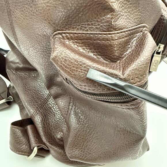 Vintage 90s Guess Pebbled Faux Leather Backpack Chocolate Brown Korean Era main image 16